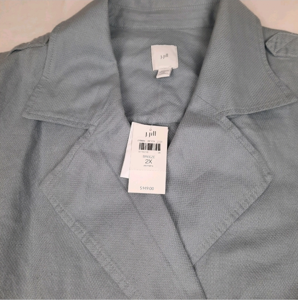 NWT J. Jill Linen Cotton Lightweight Peacoat Blazer Dusty Blue Size 2XL Breeze - Picture 4 of 10